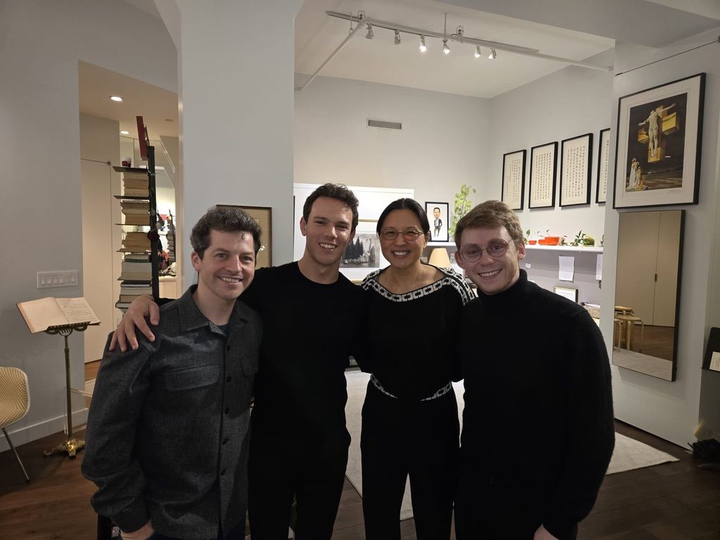 Gabriele Strata with Henry Kramer and Anthony Ratinov, who came to hear him — three Lilacs pianists, all students of Boris Berman