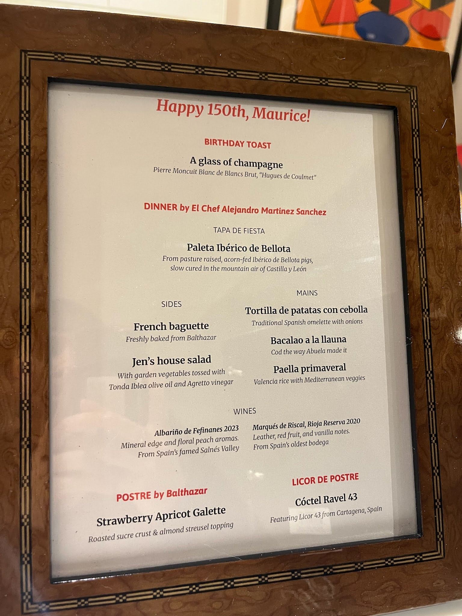 The menu, framed
