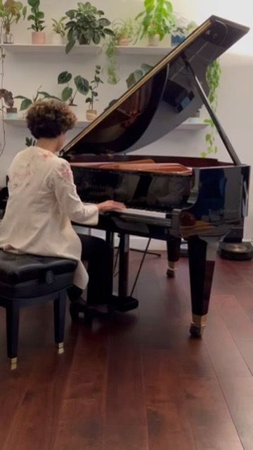 Sara Daneshpour at the Bösendorfer, the plant wall behind her